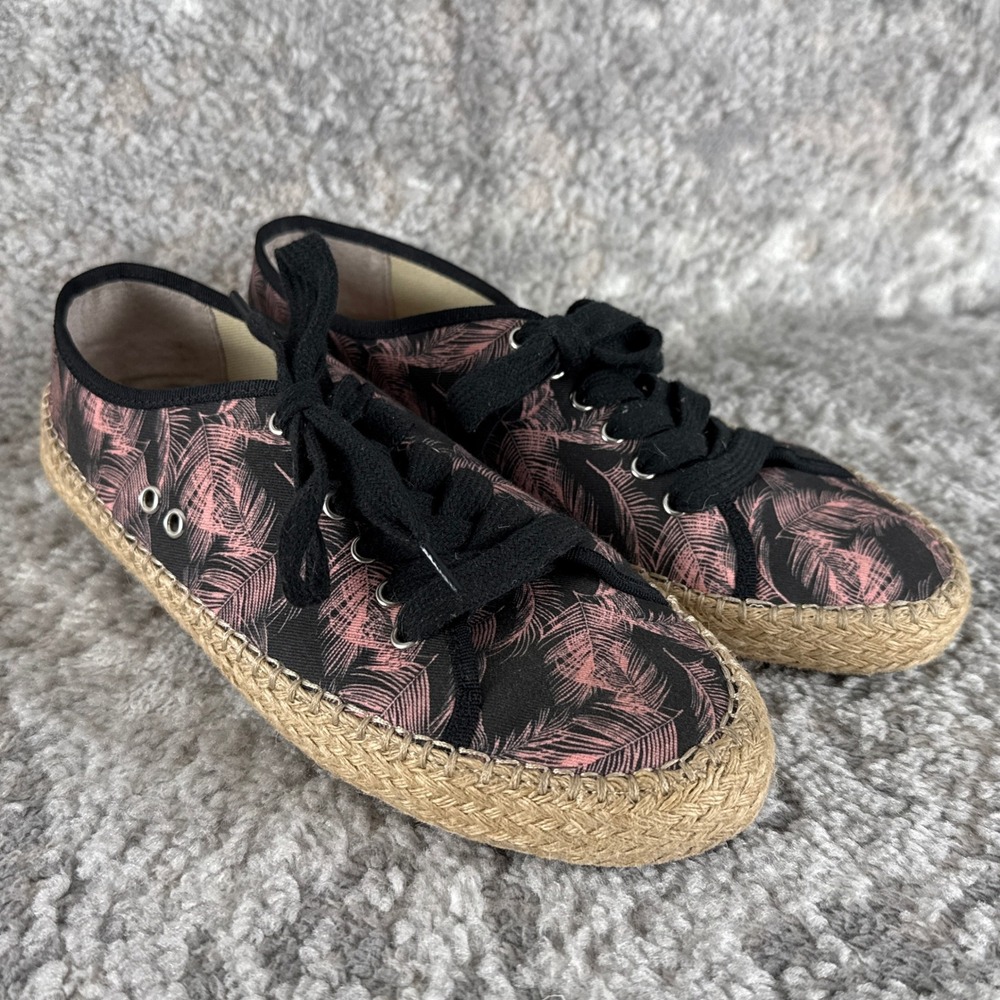 EMU‎ Australia Size 10 Palm Leaf Espadrille Lace Up Sneaker Black Pink Women